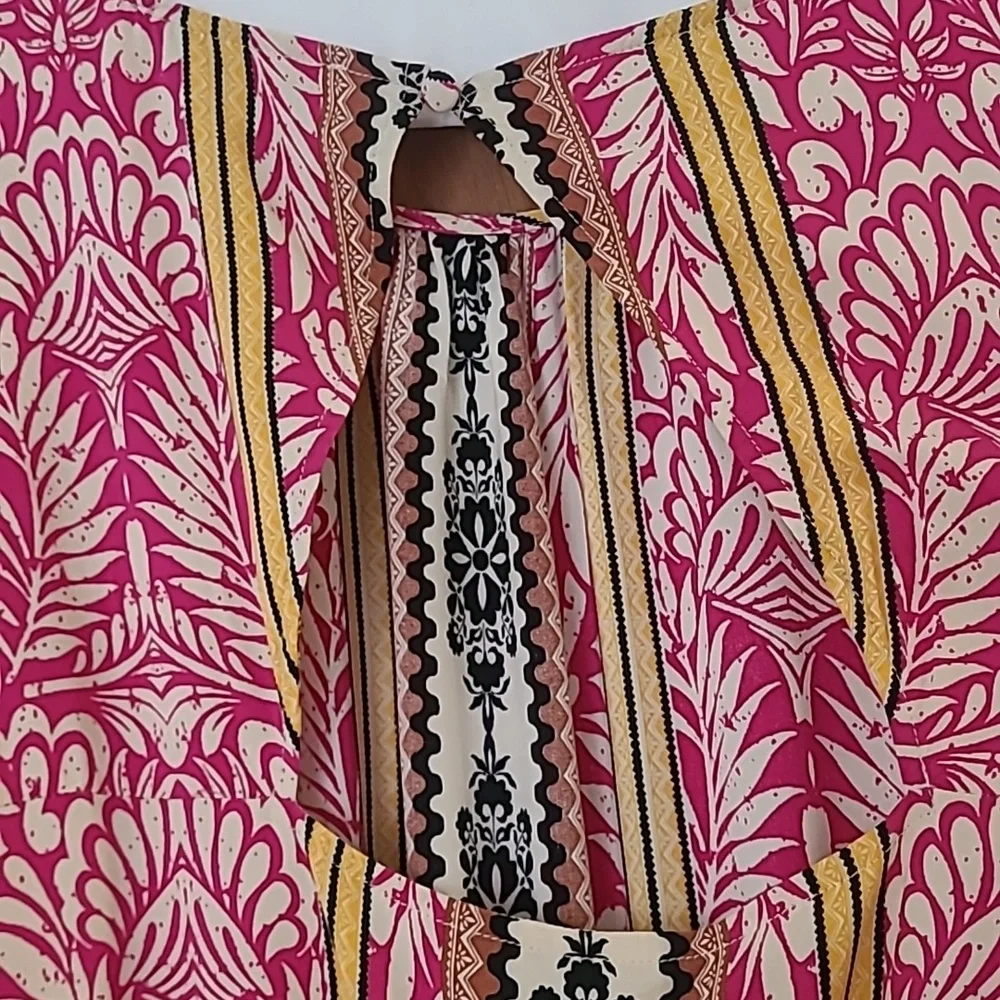 LOFT Pink and Yellow Patterned Sleeveless Dress - Picture 4 of 5